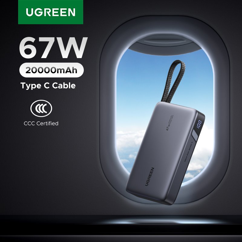 UGREEN 20000mAh 67W עם כבל USB-C מובנה