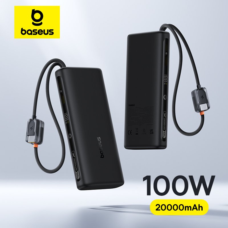 Baseus 20000mAh 100W עם 2 כבלי USB-C מובנים
